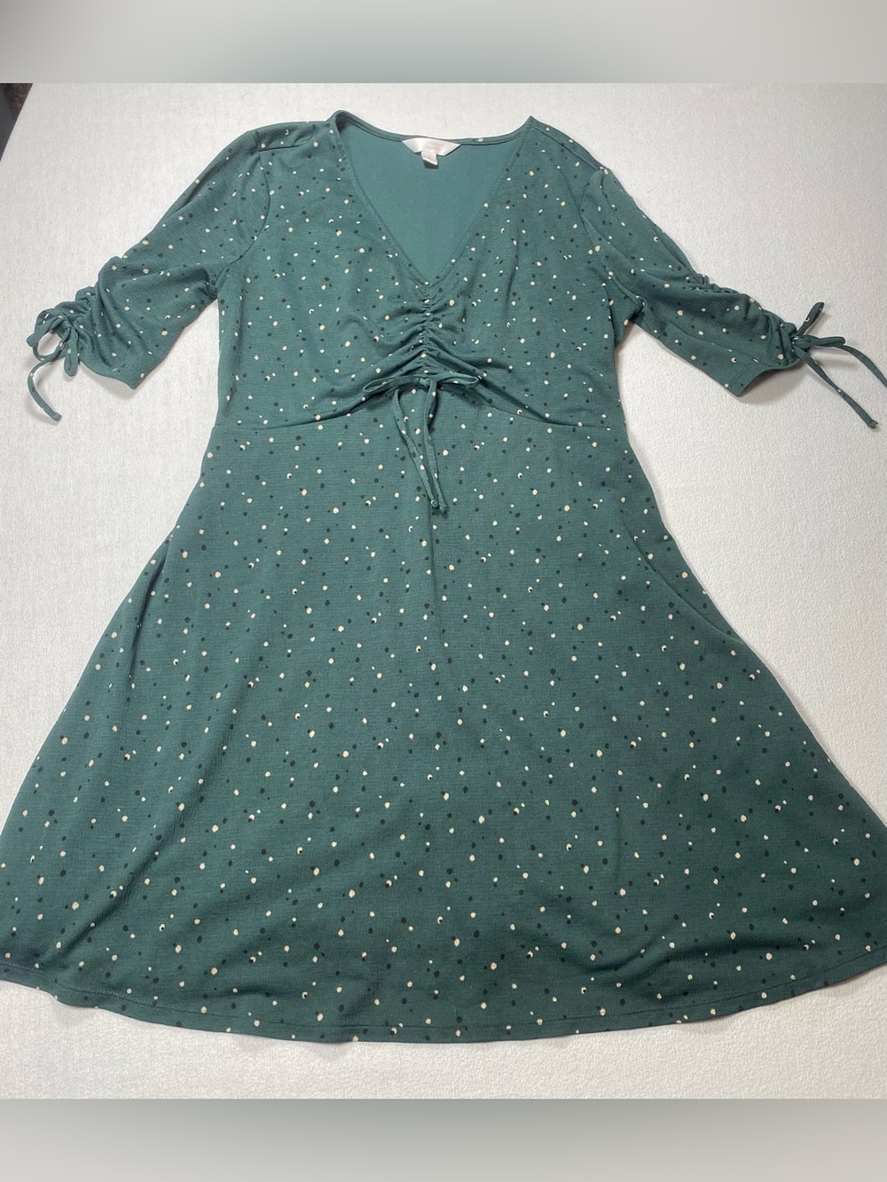 LC Lauren Conrad Teal Polka Dot V-Neck Tie-Front Midi Dress